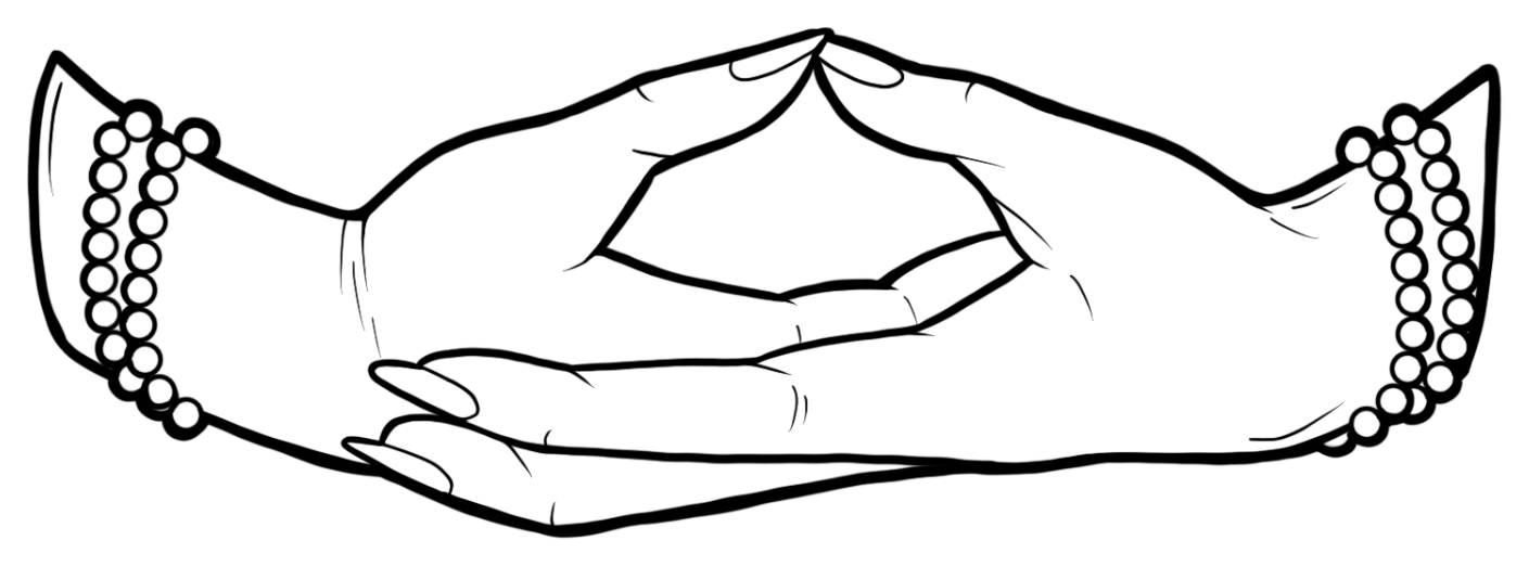 Line drawing of two hands cupped facing each other with the thumbs touching, forming a bowl, for the Sacral chakra.