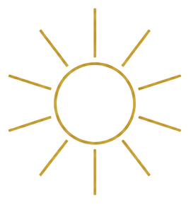 Line-art emblem of a small sun with ten rays, drawn in gold, marking the Solar Plexus chakra breath.
