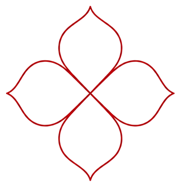 Line-art emblem of a four-petal lotus, drawn in red, marking the Root chakra breath.